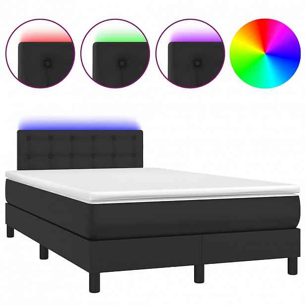 vidaXL Box spring postel s matrací a LED černá 120 x 190 cm umělá kůže