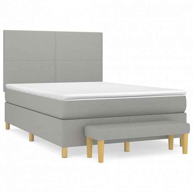 vidaXL Box spring postel s matrací světle šedá 140 x 190 cm textil