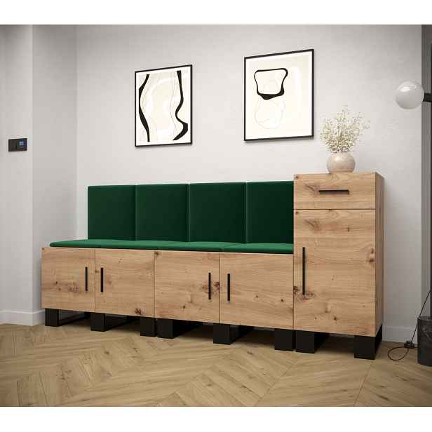 Předsíňová sestava RUMIE 17 - dub artisan, zelené panely