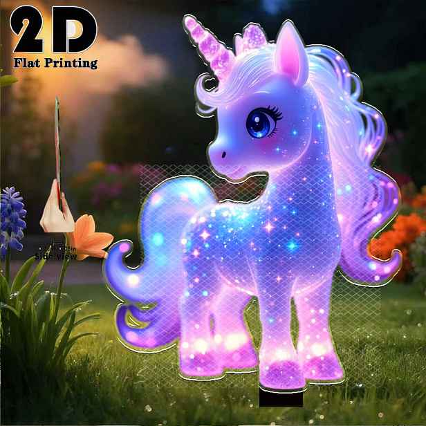 TEMU 2D plochá - 【2D plochá】 2D plochá - [2D plochá] 2D plochá 1ks Neonový jednorožec Zahradní dekorace Zásuvka do země, Venkovní dvůr, Trávník a
