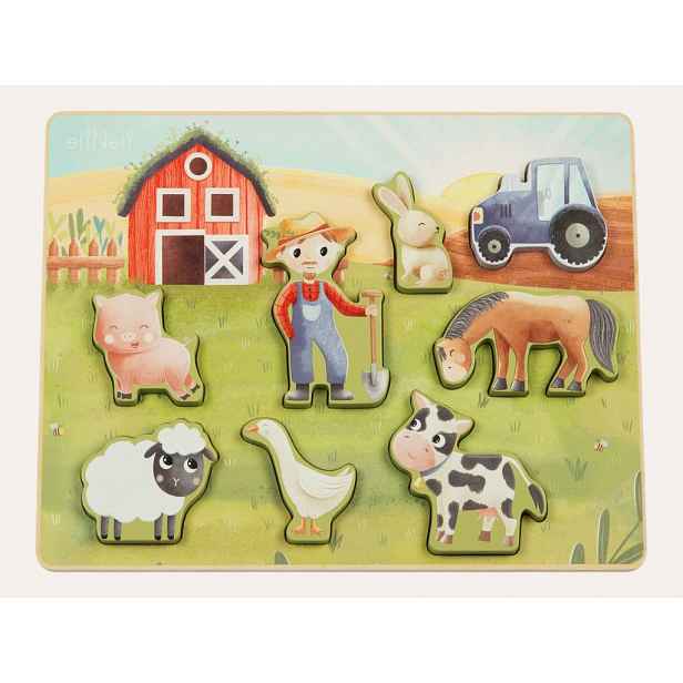 eliNeli Dřevěné vkládací puzzle farma