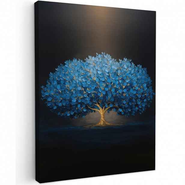 MuchoWow OBRAZ NA PLÁTNĚ Strom - modrá - listy - tahy štětcem 60x80 cm