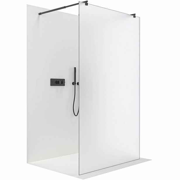 Sprchová zástěna Walk-in Onyx Duo L/P - 8 mm - kulatá vzpěra - černá matná, mléčné sklo - 60x200 cm
