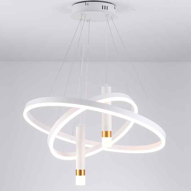 Stropní Svítidlo 2 Kroužky bílá závěsná Led Lustr Dálkový Ovladač 40/60 cm