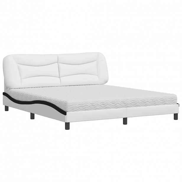 vidaXL Postel s matrací Hvar bílá a černá 180 x 200 cm umělá kůže