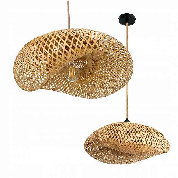 Závěsná lampa Boho Bambusová Černá Podhledová 1xE27 Přírodní Šňůra