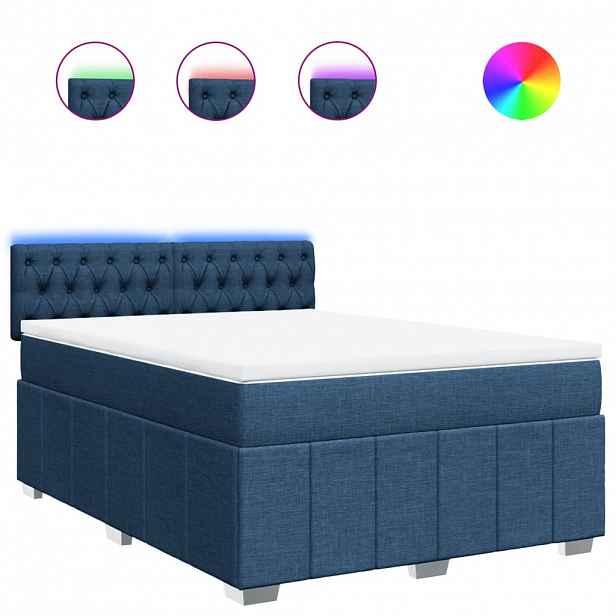vidaXL Box spring postel s matrací modrá 140x200 cm textil