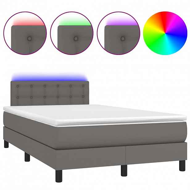 vidaXL Box spring postel s matrací a LED šedá 120 x 190 cm umělá kůže