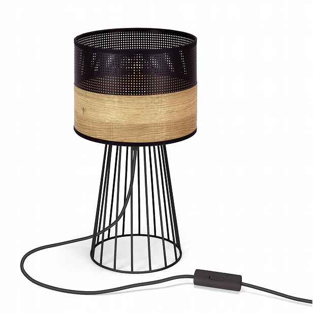 Noční Lampa Stolní Loft Dřevo Dýha Černá E27 Drátěná