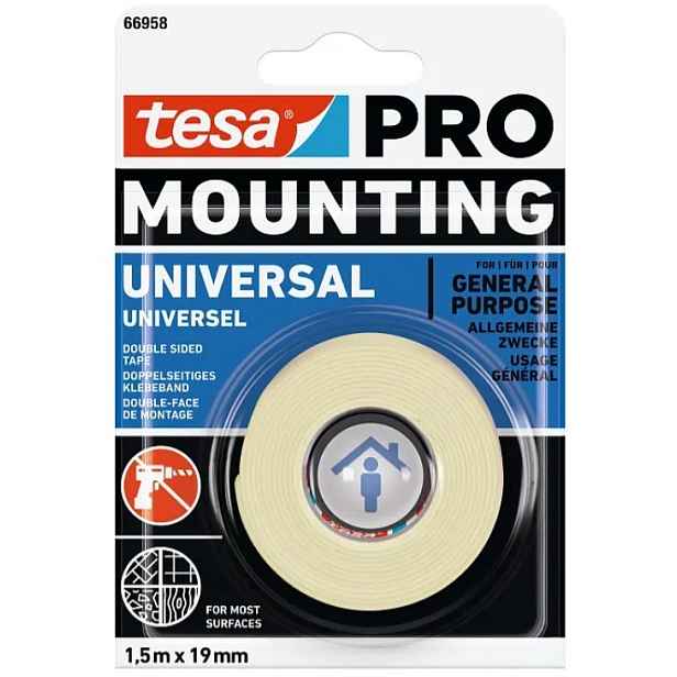 Páska oboustranná Tesa PRO Mounting universal 19 mm/1,5 m bílá