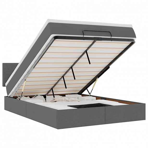 vidaXL Osmanská postel s matrací & LED diody Tmavě šedá 140x190 cm