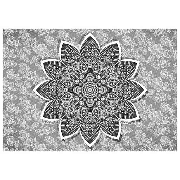 Vliesová fototapeta Mandala bílé květy šedá 416x254 lepidlo