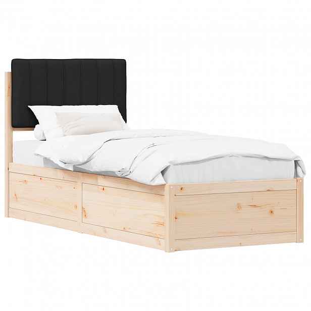 vidaXL Rám postele s čalouněným čelem s čelo Černá 75 x 190 cm