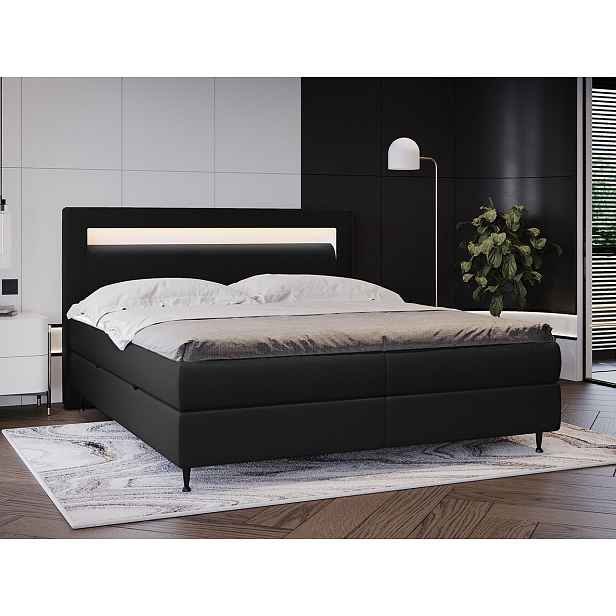 Hotelová postel s LED osvětlením 140x200 ORLANDO - černá ekokůže + topper ZDARMA
