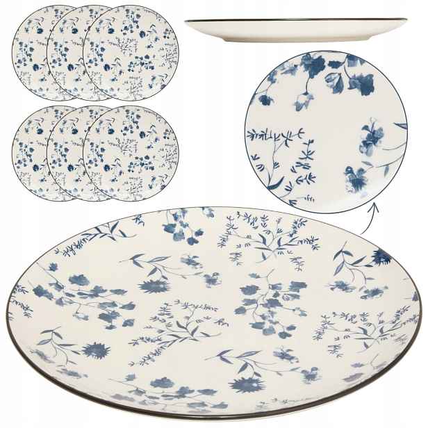 Komplet 6 jídelních talířů 26 cm Květiny sada nádobí porcelán