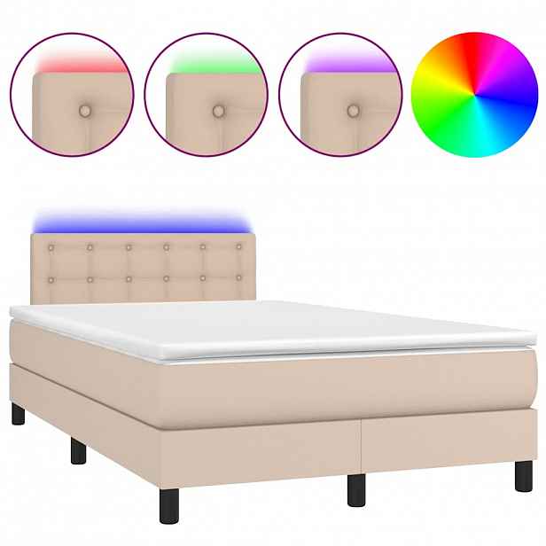 vidaXL Box spring postel matrace a LED cappuccino 120x190cm umělá kůže
