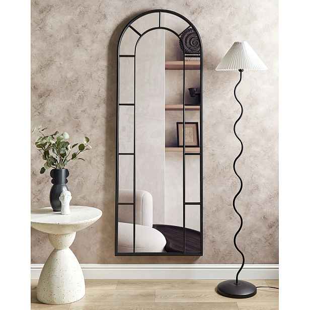 Zrcadlo nástěnné kovové 60 x 170 cm – černé Glamour se zaobleným vrškem