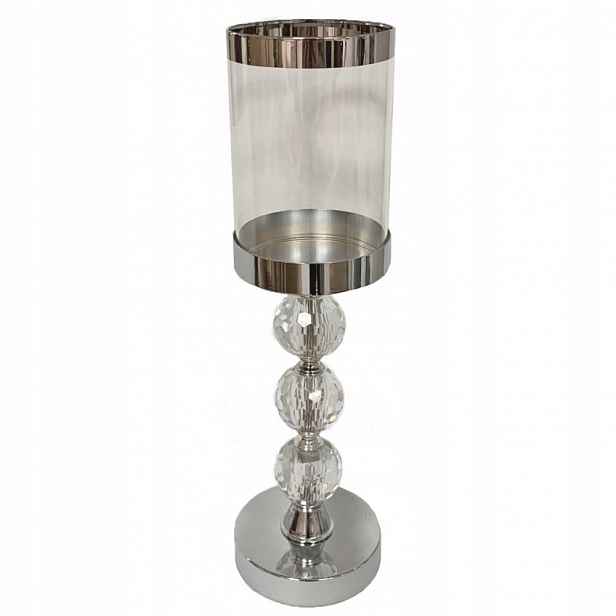 Elegantní skleněný svícen se stříbrným lampionovým stínidlem