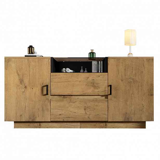 STILVORA KUCHYŇSKÁ SKŘÍŇ v dubové barvě se 2 zásuvkami a 2 skříňkami do ložnice, 140×40×70 cm