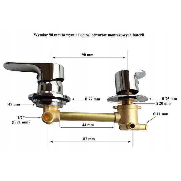 Směšovač Baterie 3 funkce 90 mm/9 cm pro hydromasážní sprchovou kabinu