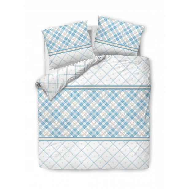 Povlečení bavlněné 160x200 Cottonlove bílá modrá mřížka