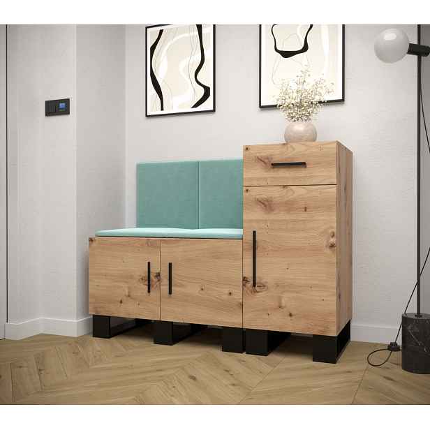 Předsíňová sestava RUMIE 18 - dub artisan, mátové panely