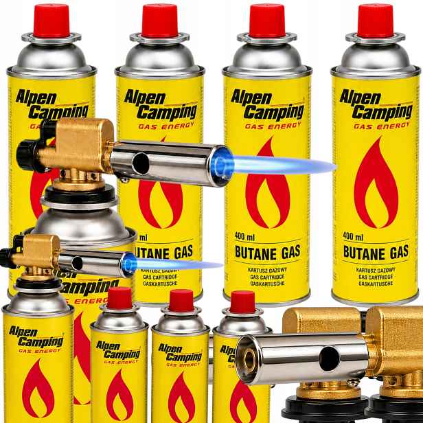 2x Plynový hořák měděný mosazný 8 kartuší 400 ml 1300 °C Piezo regulace