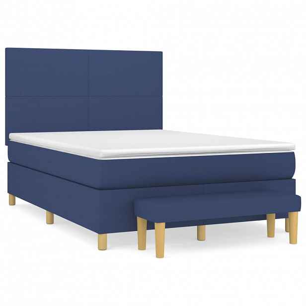 vidaXL Box spring postel s matrací modrá 140x190 cm textil