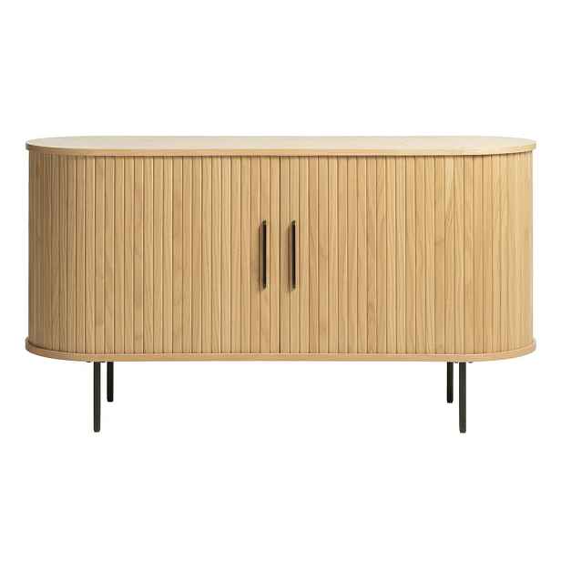 Nízká komoda v dekoru dubu s posuvnými dveřmi v přírodní barvě 140x76 cm Nola – Unique Furniture