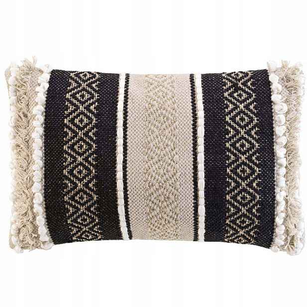 Polštář béžový Černý Boho 50 x 30 cm