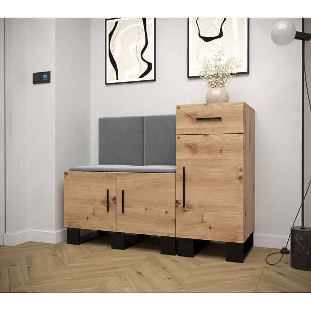 Předsíňová sestava RUMIE 18 - dub artisan, šedé panely