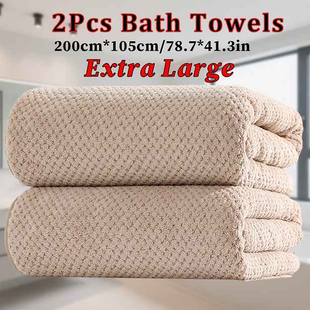TEMU Sada 2 ks extra velkých osušek, 2 ks extra velkých ručníků do koupelny 200 cm x 105 cm/78,7 x 41,3 palce, ananasový kostkovaný , mikrovláknový