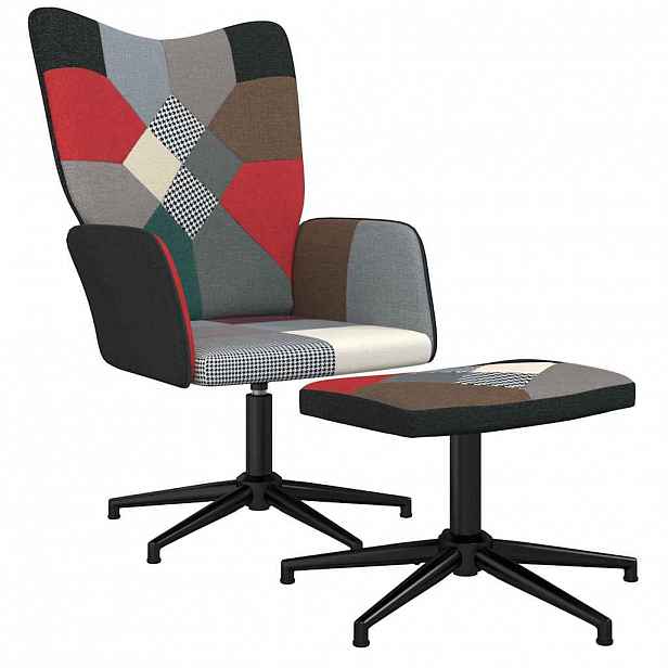 vidaXL Relaxační křeslo se stoličkou patchwork textil