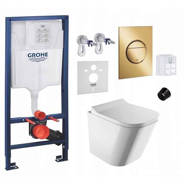 Grohe Podomítková Nádržka s Wc mísou Fontana Rimless a zlatým tlačítkem