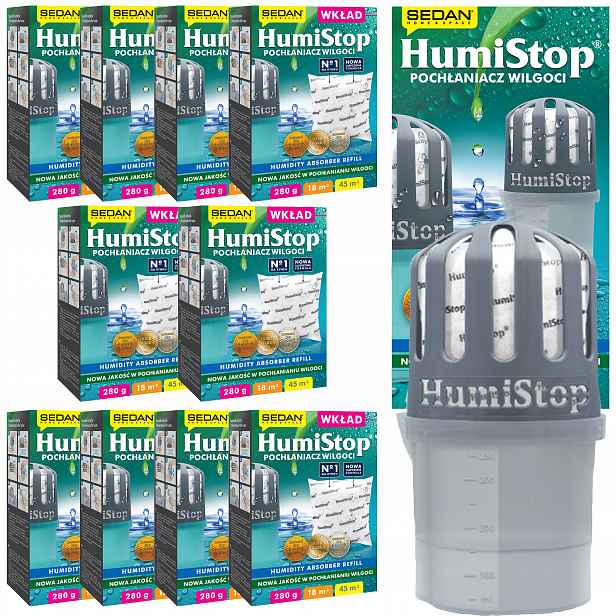 Humistop Pohlcovač vlhkosti s náplní 10 x Silná náplň Náhradní náplň 280 g Humistop