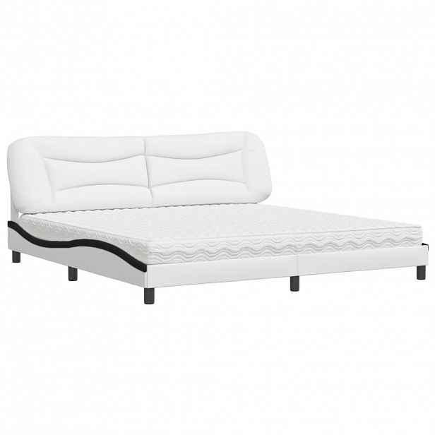 vidaXL Postel s matrací Hvar bílá a černá 200 x 200 cm umělá kůže