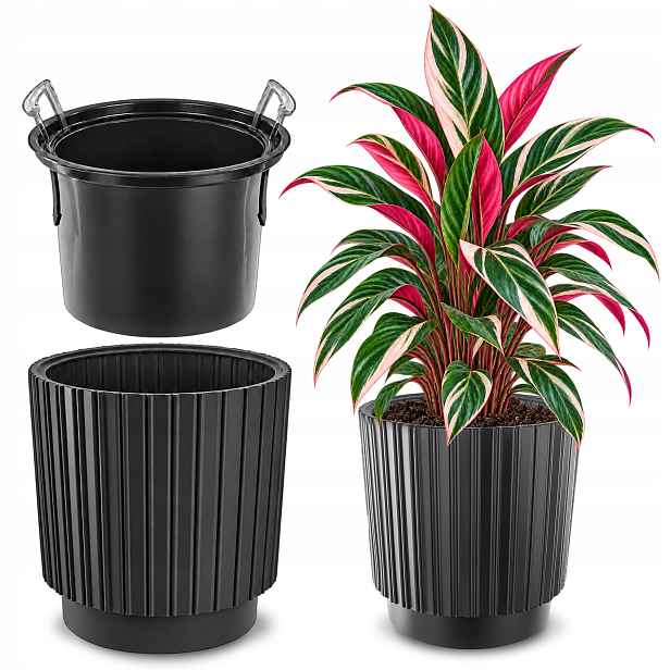 Květináč Květináč 40 cm Obal S Vložkou Květinový Černý Plastový