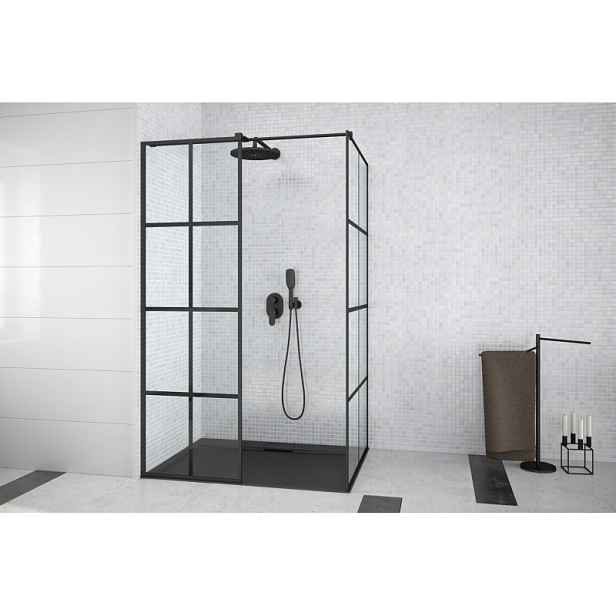 BESCO Walk-in sprchová rohová zástěna EXCEA 120 x 80 cm; černá barva; Čiré sklo