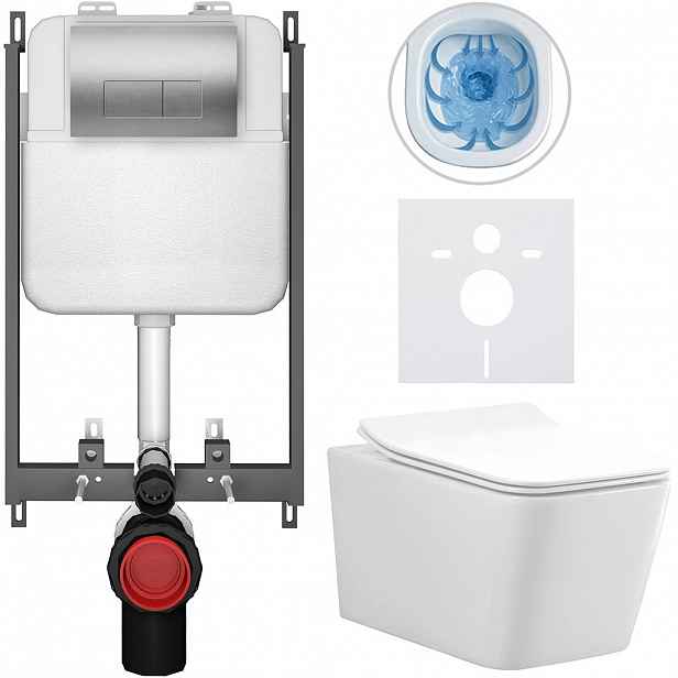 Kompletní WC set Basic/Forte - bílá lesklá - WC tlačítko Modulo/Stříbrná - pro zazdění - 51x36 cm
