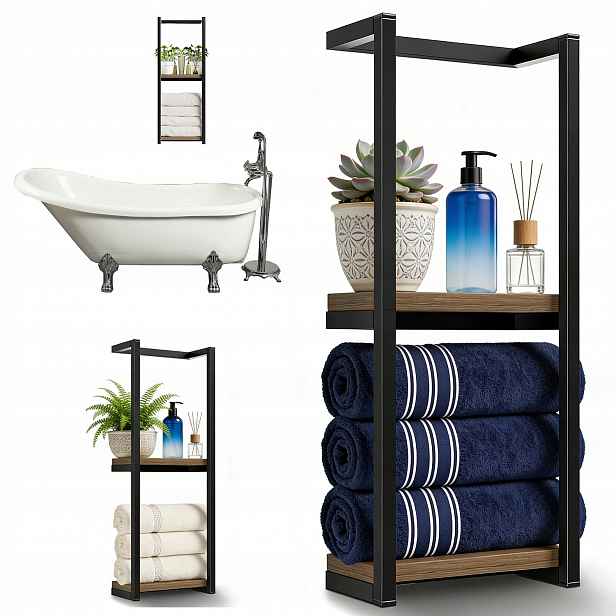 Nástěnný Věšák Na Koupelnové Ručníky Černý Loft 2 Úrovně 77 cm