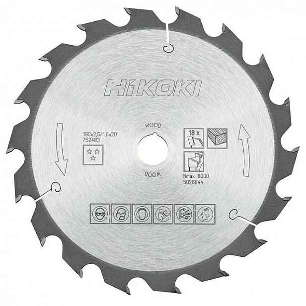 HiKOKI - Pilový kotouč na dřevo 190x20 mm, 18 zubů 752483