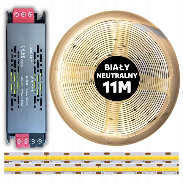 Set 11M Led pásek Cob 480 diod 4000K neutrální bílá 24V 10W napájecí zdroj