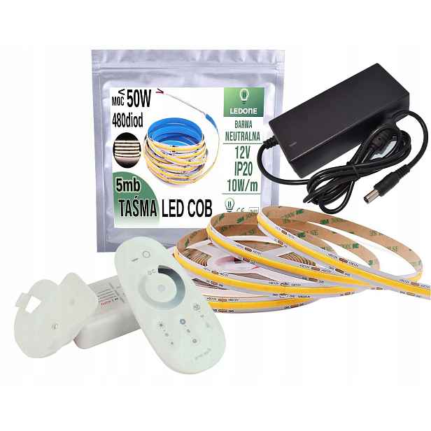 Set Led Pásek Cob Nw 12V 50W 5mb Dálkový Ovladač Rf dotyk