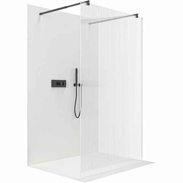 Sprchová zástěna Walk-in Onyx Duo L/P - 8 mm - kulatá vzpěra - černá matná, rýhované sklo - 50x200 cm