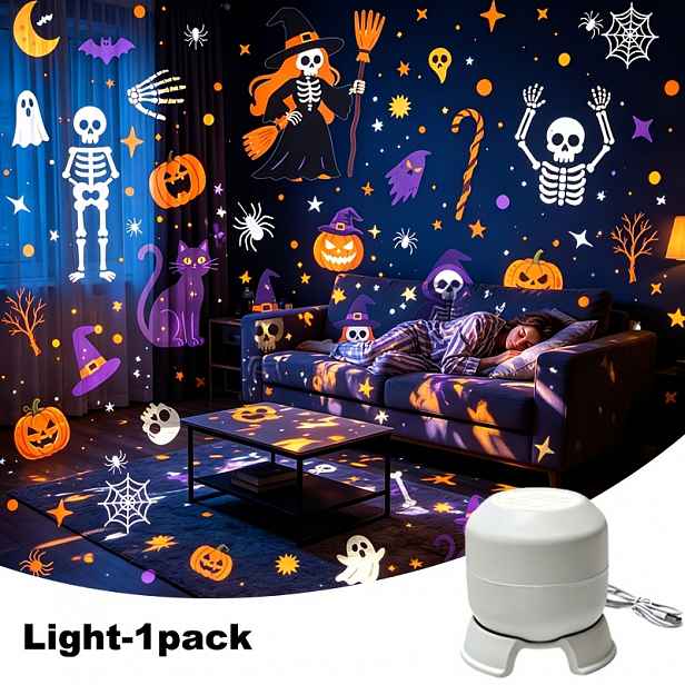 TEMU 2ks/1ks 360stupňová otočná paprsková halloweenská projekční lampa, USB snadné připojení , dekorace na stůl do ložnice pro halloweenské párty,