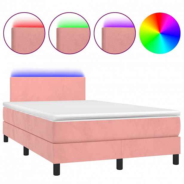 vidaXL Box spring postel s matrací a LED růžová 120 x 190 cm samet