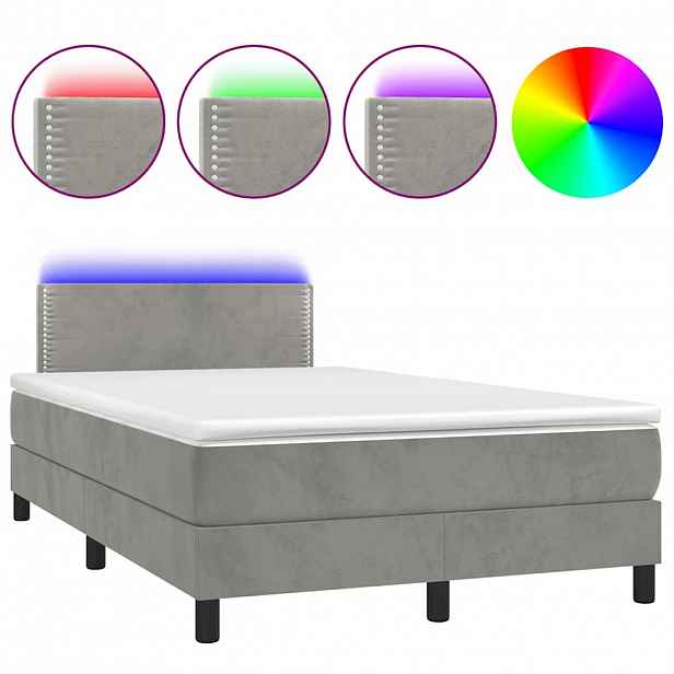 vidaXL Box spring postel s matrací a LED světle šedá 120x190 cm samet