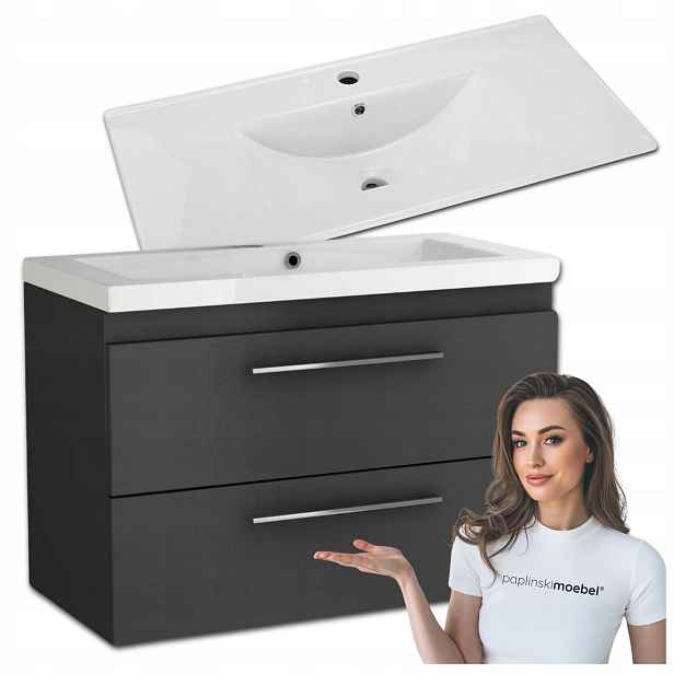 Koupelnová skříňka 80 cm Set s keramickým umyvadlem Komoda Grafit