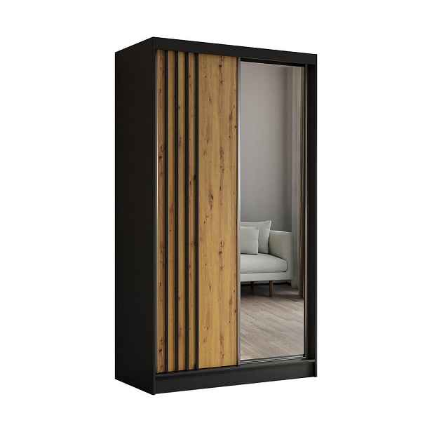 MASSENO ŠATNÍ SKŘÍŇ S POSUVNÝMI DVEŘMI NELVIA, 120/216/61 cm 2dveřová se zrcadlem, černá