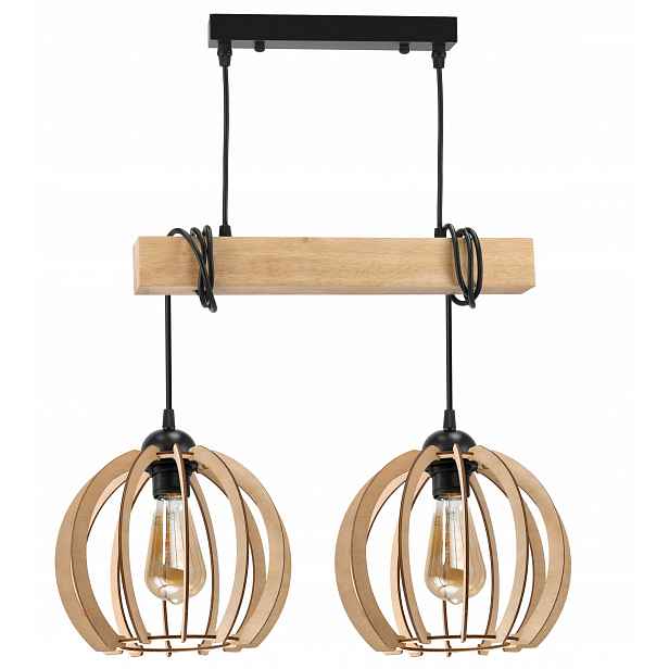 Závěsná Led lampa Dřevo Svítidlo 2x E27 Lustr Loft Vzácná koule